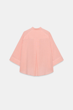 ZARA РУБАШКА В ПОЛОСКУ АСИММЕТРИЧНОГО КРОЯ ZW COLLECTION, ЛОСОСЕВЫЙ