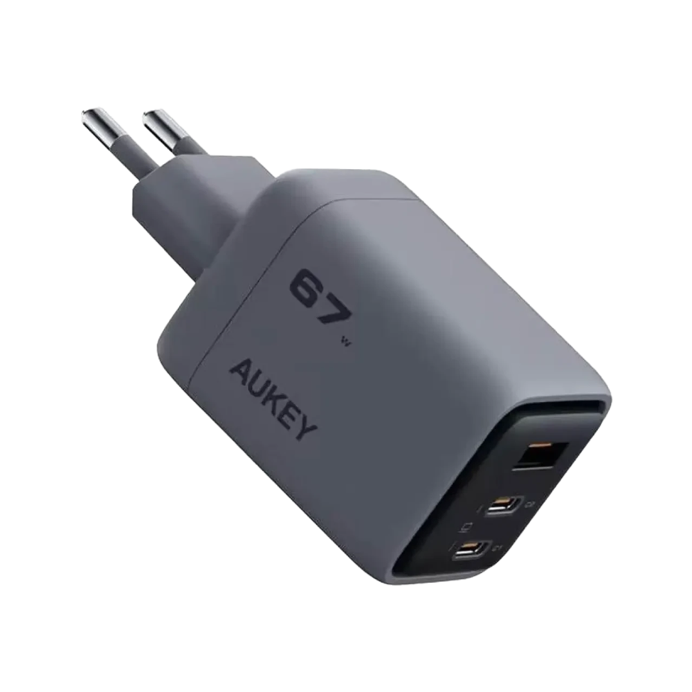 Сетевое зарядное устройство AUKEY Comet Mix 3 мощностью 67 Вт (2 USB-C, USB-A) (GaN) Многопортовый мощный адаптер питания. Есть поддержка PD 3.0, QC 5, PPS, AFC и SFC 2.0