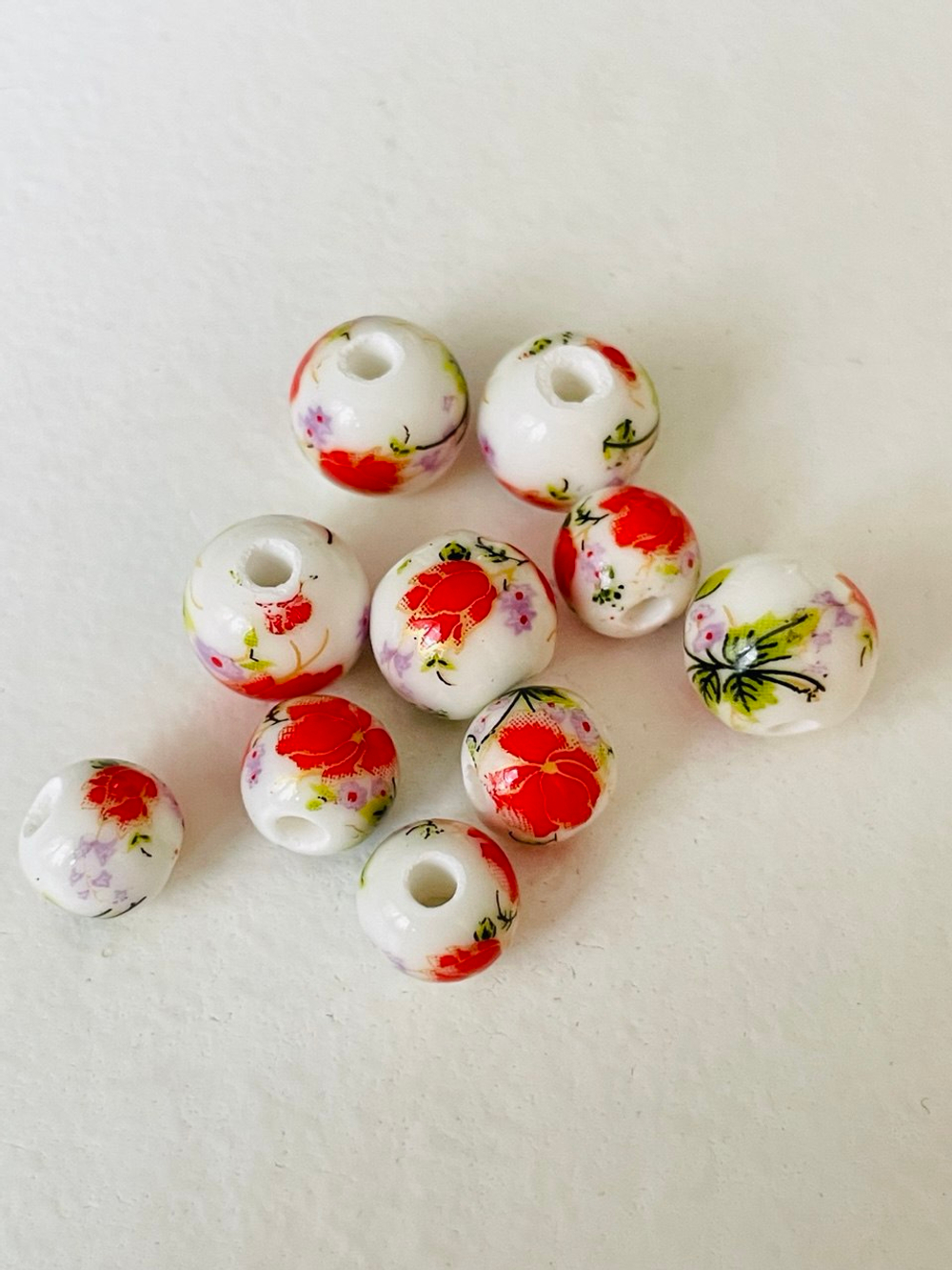 272-8м Керамическая бусина шар 8мм, маки гжель