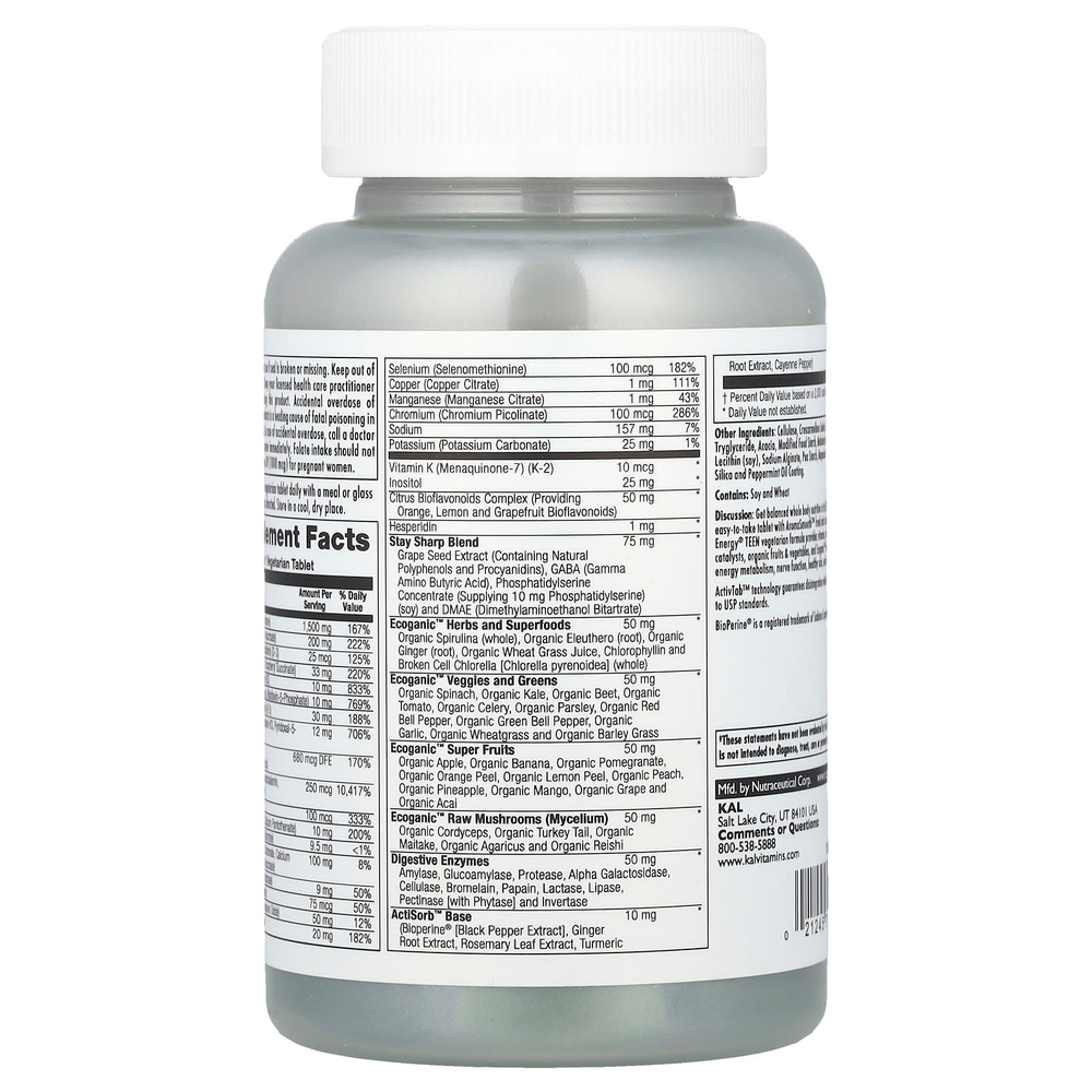 KAL, Enhanced Energy®, мультивитаминная добавка для подростков, 60 растительных таблеток