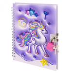 Блокнот в футляре, 17,5 см * 19,5 см, гребень, Alingar, ламин, конгрев, эффект 3D, ручка, замоч, клетка, 45 л., "Единорог", голубой