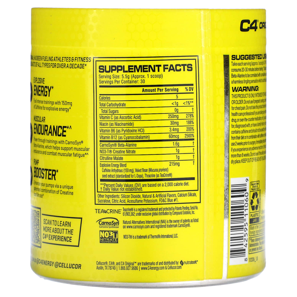 C4 / Cellucor, C4 Original, перед тренировкой, Frozen Bombsicle, 165 г (5,8 унции)