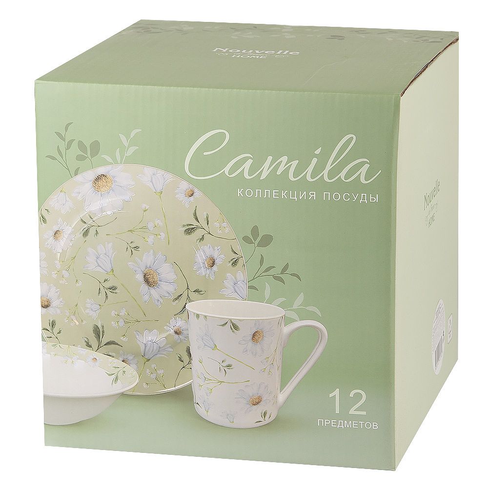 Столовый набор 12пр "Camila" тарелка d=19см*4, салатник d=14см*4,кружка v=370мл*4 (фарфор) (подароч