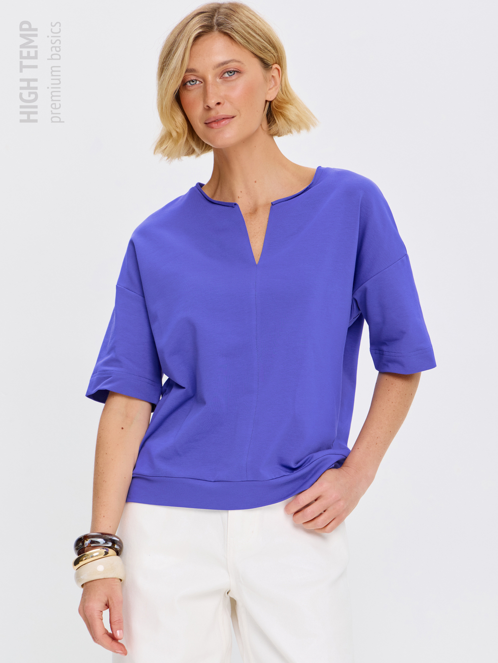 Плотная футболка из футера 2-нитки с V-вырезом HIGH TEMP