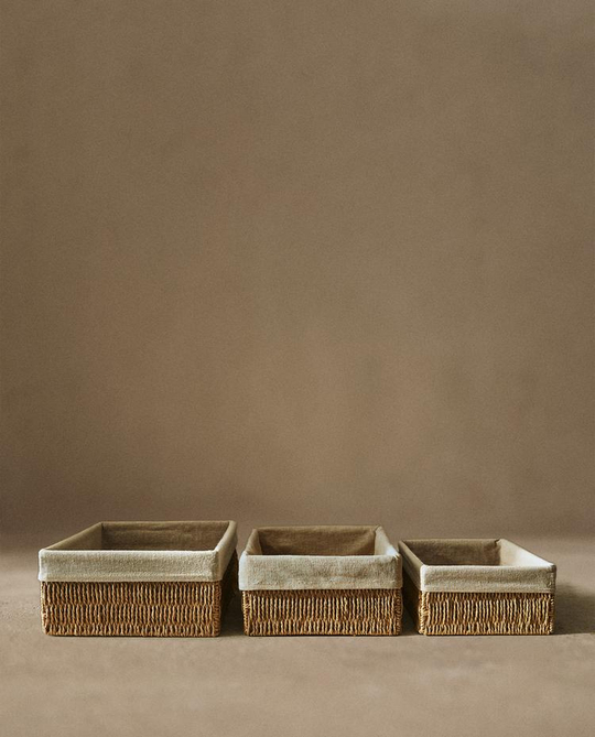 ZARA HOME ПРЯМОУГОЛЬНАЯ КОРЗИНА С ТКАНЕВОЙ ВНУТРЕННЕЙ ОБИВКОЙ, СВЕТЛО-БЕЖЕВЫЙ