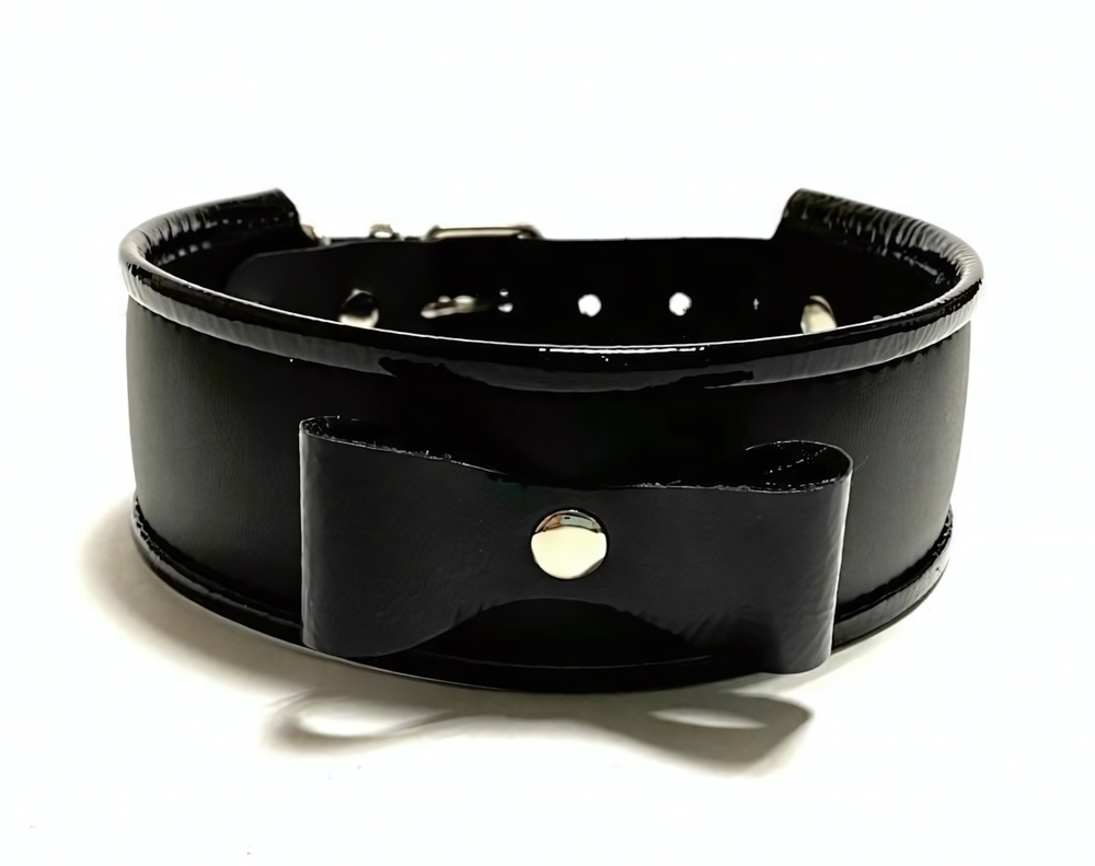 Черный ошейник с бантиком из эко-кожи (Цвет: черный)