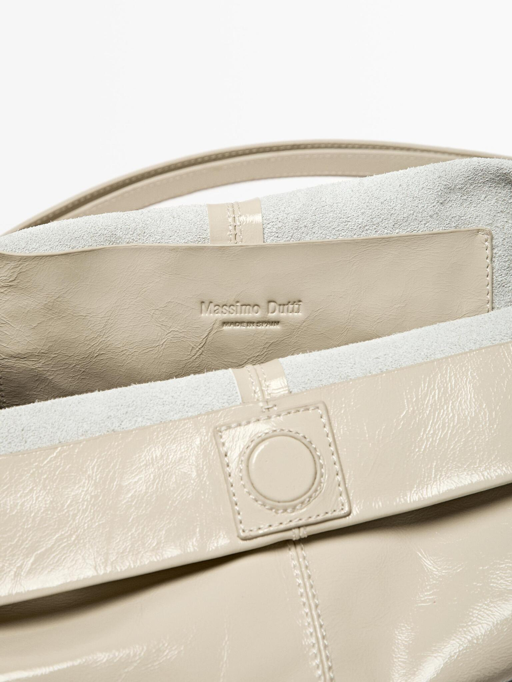 Massimo Dutti Сумка из кожи наппа с клапаном и эффектом кракле, кремовый