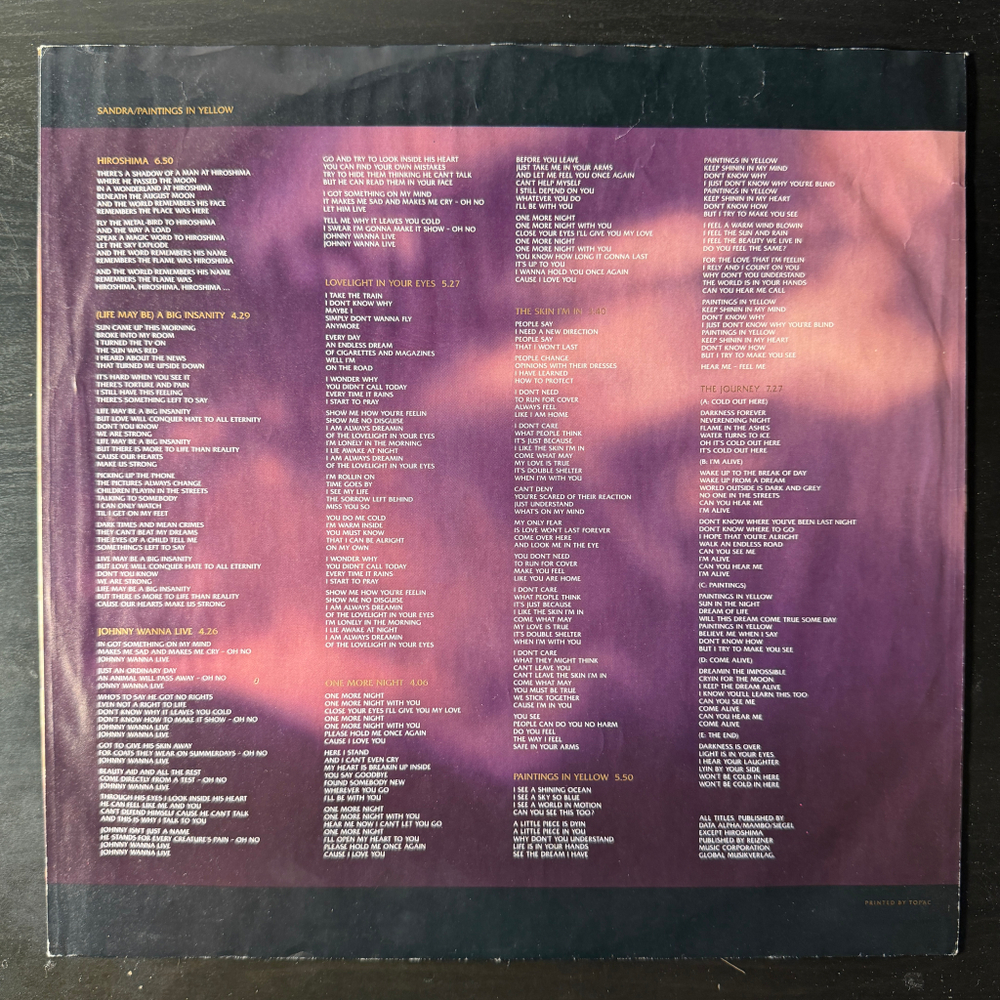Sandra ‎– Paintings In Yellow (Европа 1990г.)