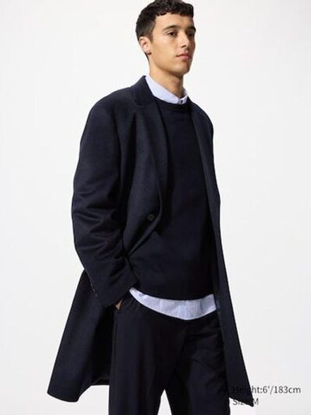 UNIQLO Пальто из шерсти и кашемира Chesterfield, темно-синий