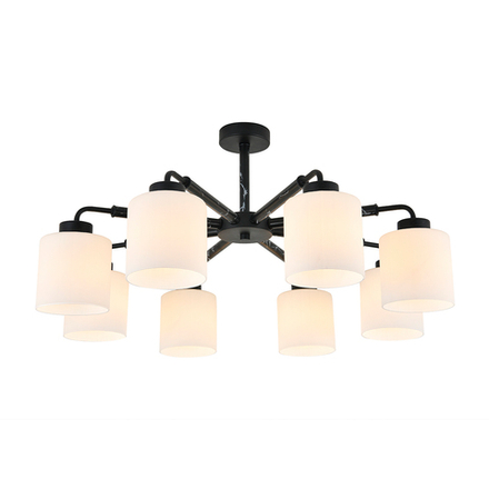 Люстра на штанге 8x60Вт E27, металл/стекло, чёрный мрамор/белый