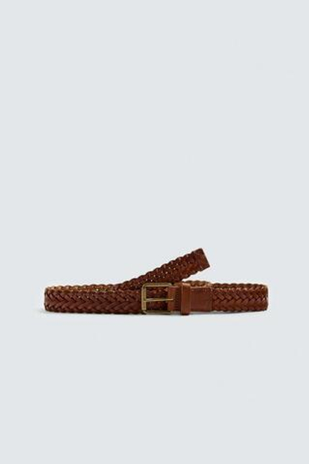 ZARA ПЛЕТЕНЫЙ КОЖАНЫЙ РЕМЕНЬ, КАШТАНОВЫЙ