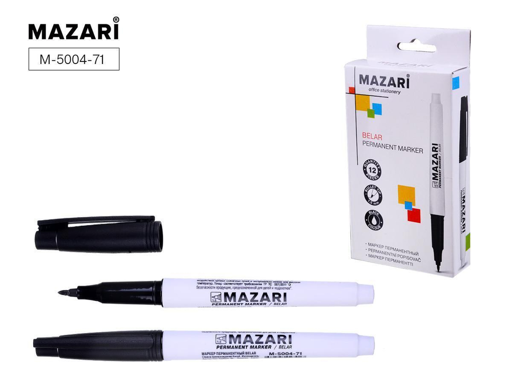 Маркер перм. 1.5мм. "Belar" чёрный, пулевидный наконечник, коробка (Mazari)