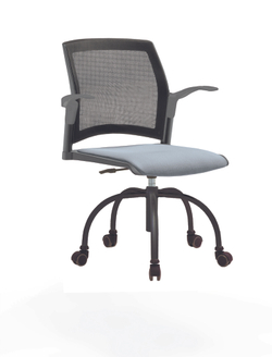 Кресло Rewind каркас черный, пластик серый, база паук краска черная, с открытыми подлокотниками, сиденье серо-голубое, спинка-сетка