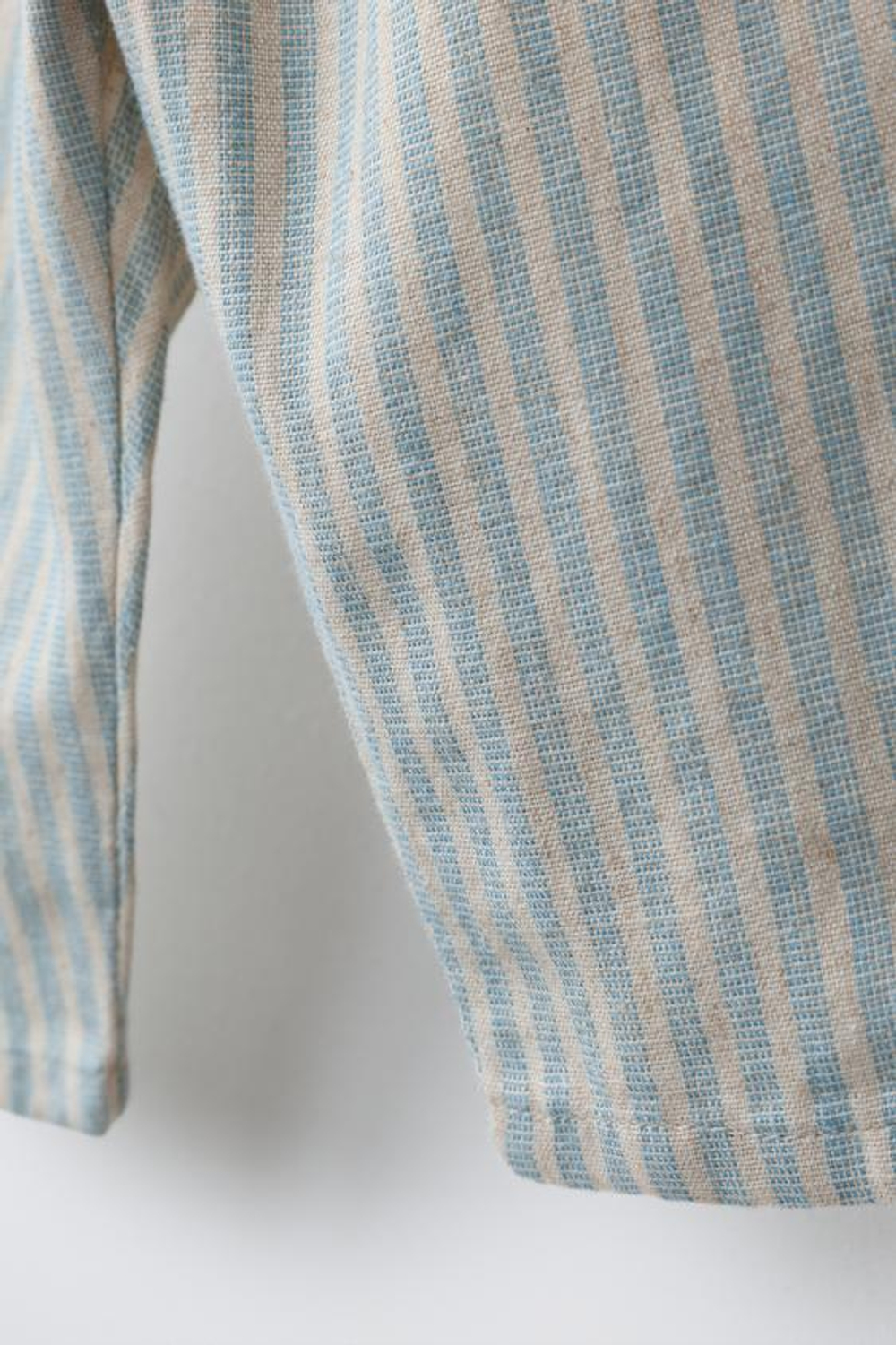 ZARA БРЮКИ В ПОЛОСКУ ИЗ ХЛОПКА И ЛЬНА, ВОДЯНИСТО-ГОЛУБОЙ