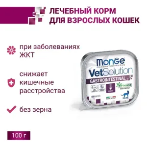 Диетический корм Monge VetSolution Cat Gastrointestinal для кошек при заболеваниях ЖКТ 100 гр