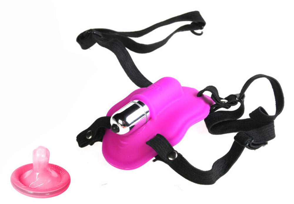 Клиторальный вибростимулятор на резинках для фиксации Love Rider (Цвет: пурпурный, серебряный)