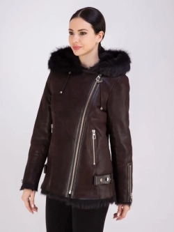 Дубленка женская натуральная с капюшоном тоскана зима Турция