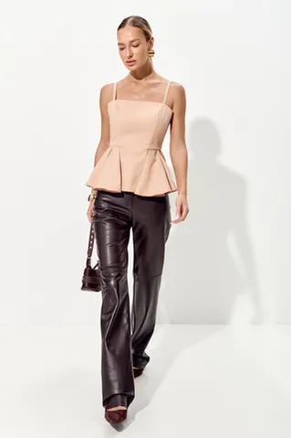 Корсет с баской из денима карамельного цвета