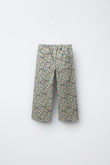 ZARA БРЮКИ В МОРСКОМ СТИЛЕ ИЗ САРЖИ С ЦВЕТОЧНЫМ ПРИНТОМ, ЗЕЛЕНЫЙ