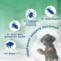 Капли на холку от клещей, блох, вшей и власоедов для собак от 10-20 кг Фиприст Спот Он (KRKA), 3 пипетки Фипронил