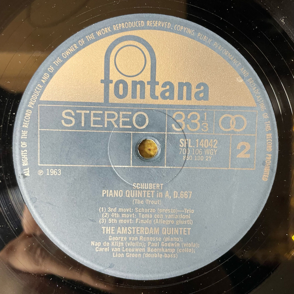 Винтажная виниловая пластинка LP Schubert Шуберт, The Amsterdam Quintet, Piano Quintet In A, D.667 The Trout (Англия 1969)