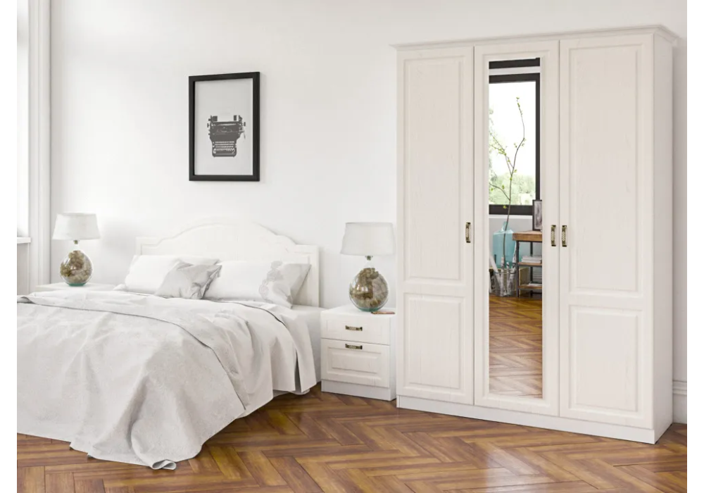 Шкаф Ливерпуль с зеркалом белый / ясень ваниль