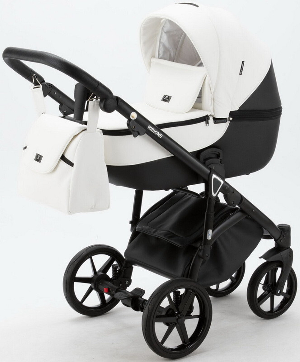 Детская коляска Adamex Bibione Deluxe 2 в 1 BI-SD01 (БЕЛ+ЧЕРН.КОЖА)