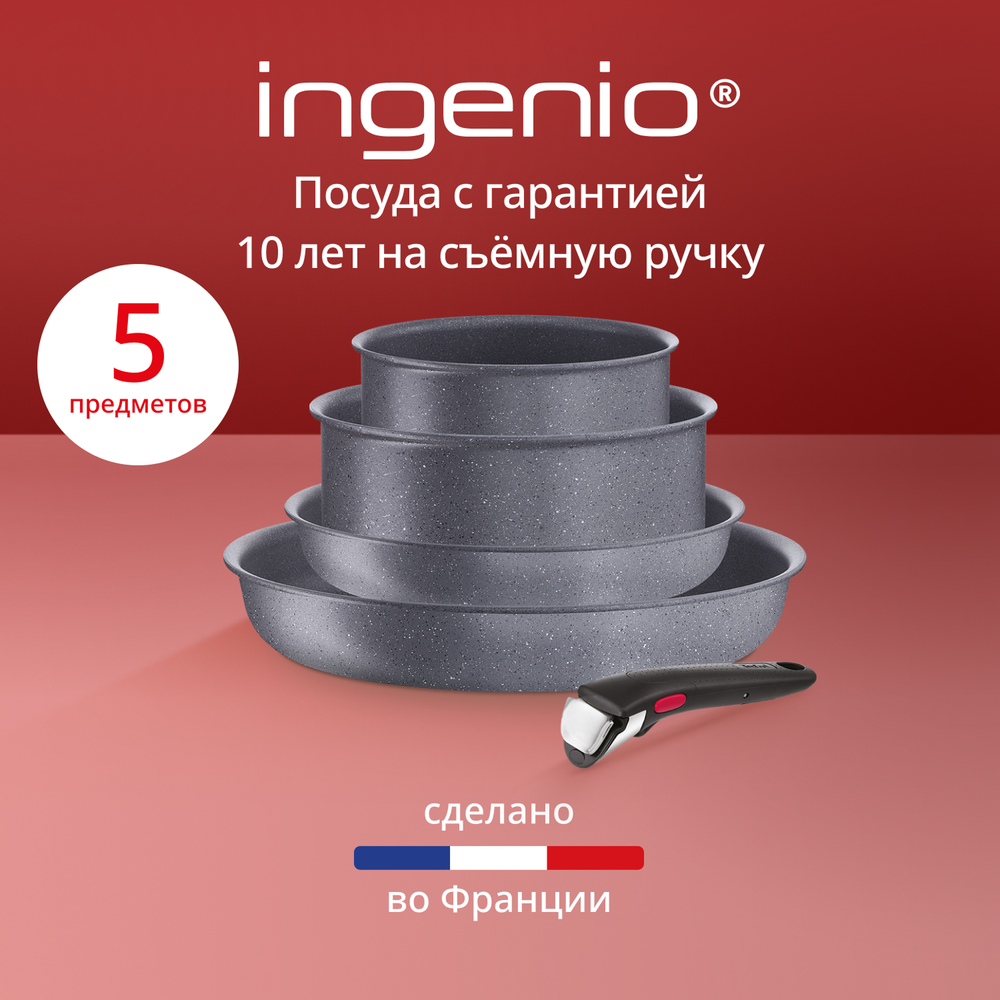 Набор посуды со съемной ручкой Tefal Ingenio Natural Force 5 предметов 16/20/22/28 см L3969053