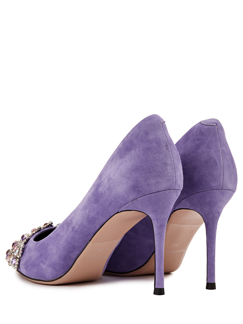 Женские замшевые сиреневые туфли с камнями