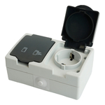 Розетка 2-местная с крышкой с/з STEKKER PST16-12-54, пластик АВS, 250В, 16А, IP54, серый/графит 32754