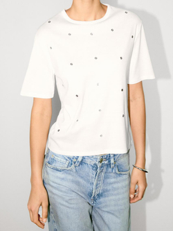 Massimo Dutti Футболка оверсайз с люверсами, натуральный, кремовый