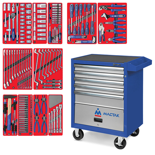 МАСТАК (52-05205B) Набор инструментов "МАСТЕР" в синей тележке, 205 предметов