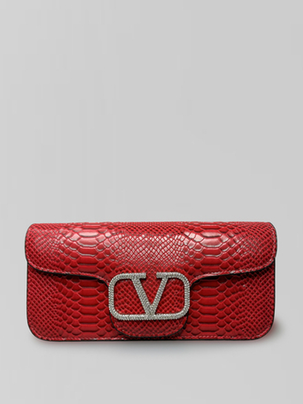 Сумка 6922 с выделкой под рептилию с застежкой из страз и длинной цепочкой