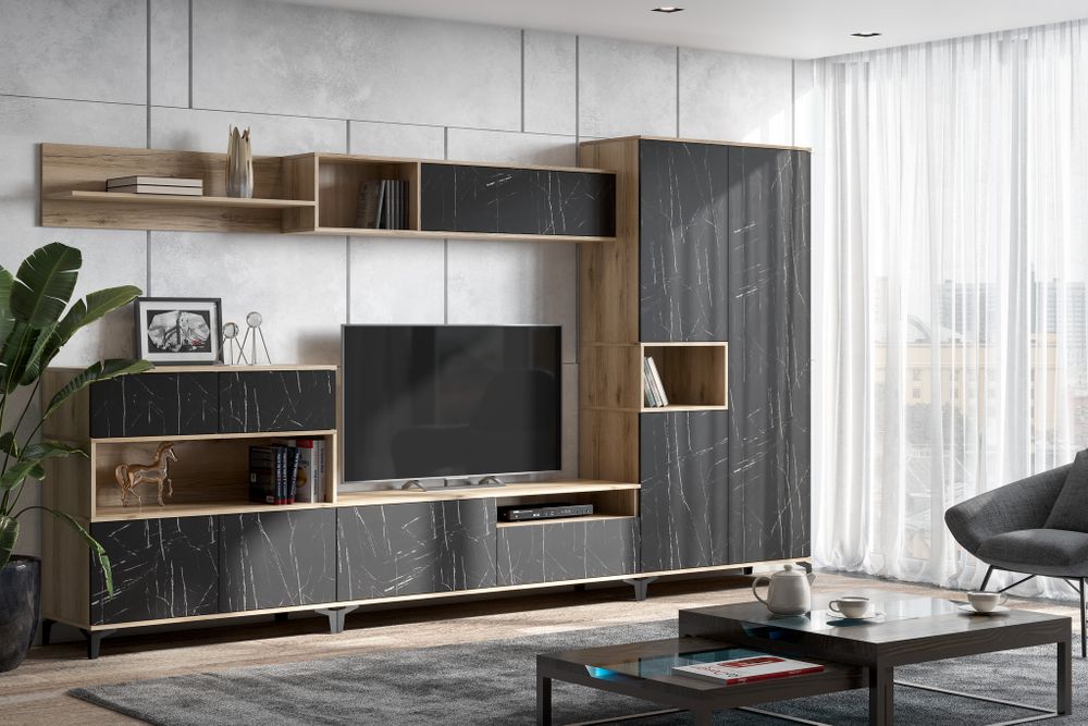 Луксор-4 Полка навесная Дел.свет./камень Пьетра черный