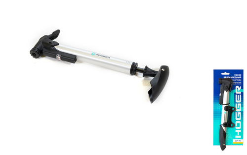 Насос HOGGER ручной ниппель AV/FV с манометром Т-образная ручка max 120 psi/8 bar 28см алюминий/пластик серебристый
