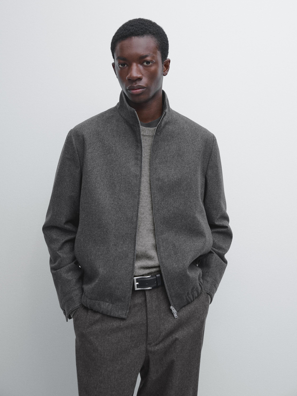 Massimo Dutti Бомбер из смесовой шерсти, серый