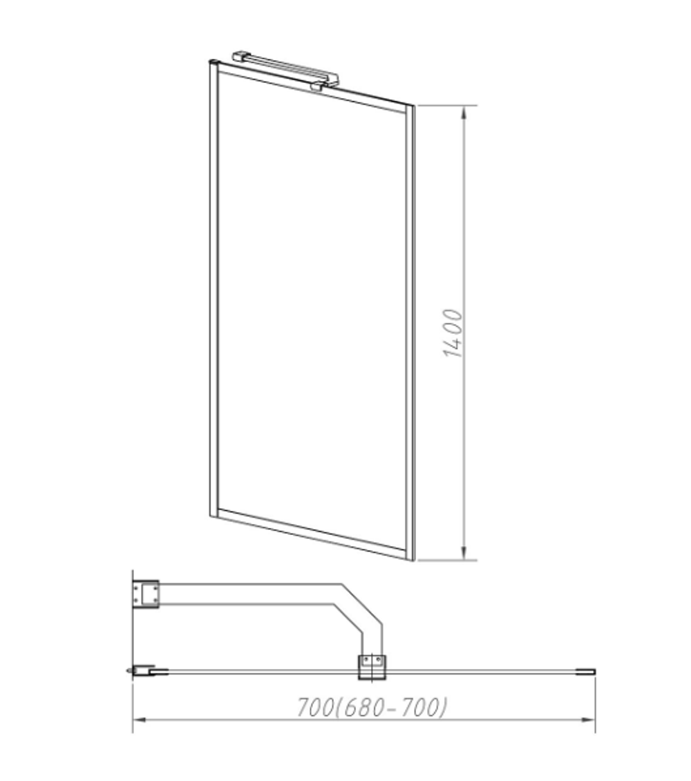Душевая шторка на ванну VSB-41700FLGM, 700*1400, вороненая сталь, стекло рифленое, , шт
