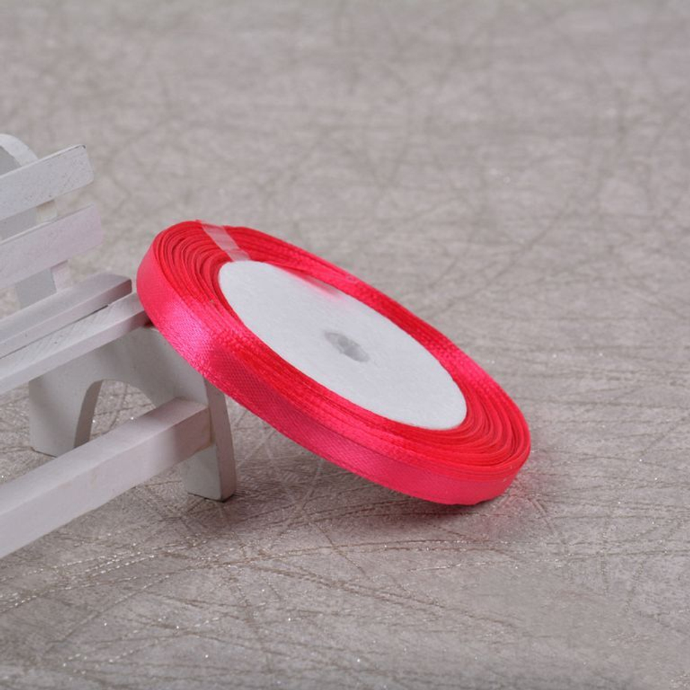 Лента атласная 6 мм  (23 метра, цвет №130  малиновый)