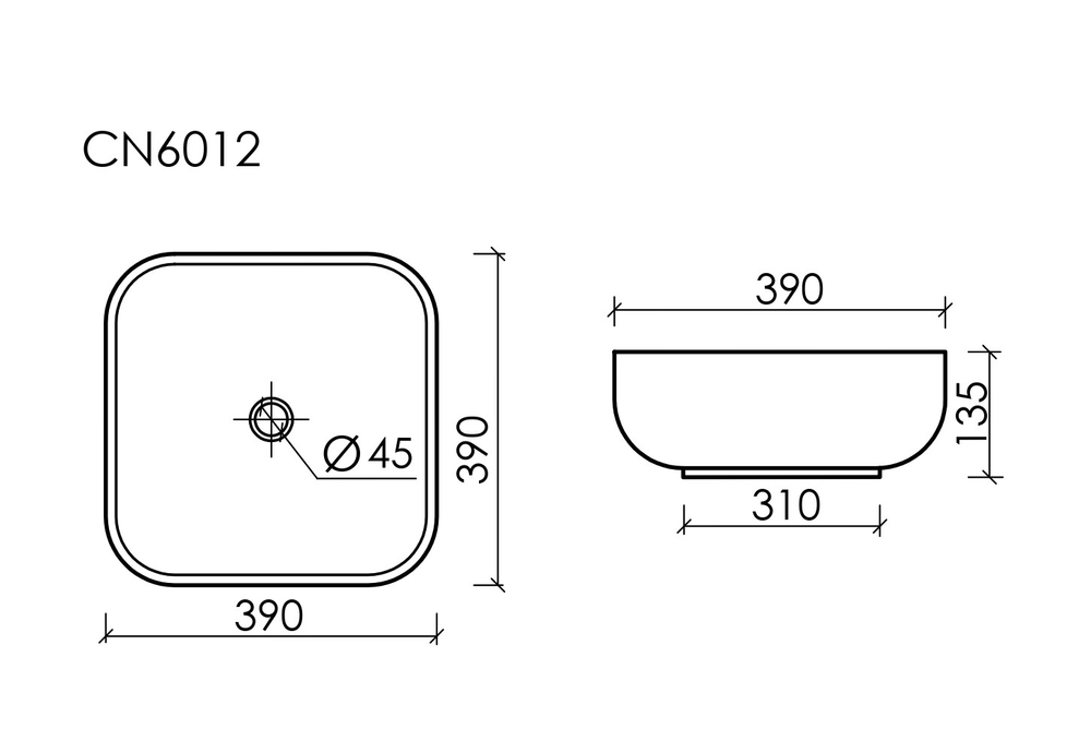 Умывальник чаша накладная квадратная Element 385x385x135мм