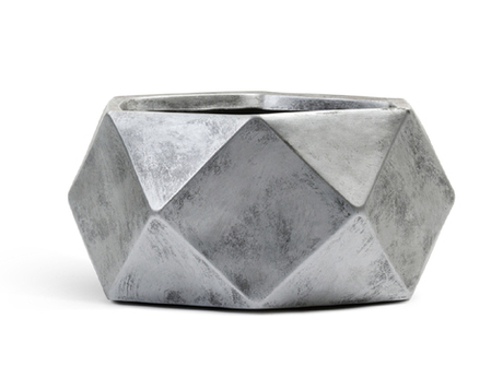 Кашпо TREEZ ERGO - серия Rombo - Низкая чаша-многогранник - Состаренное серебро
