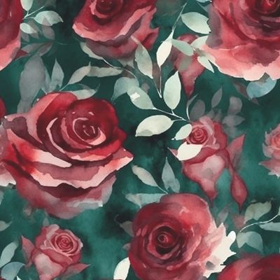 Бордовые акварельные розы