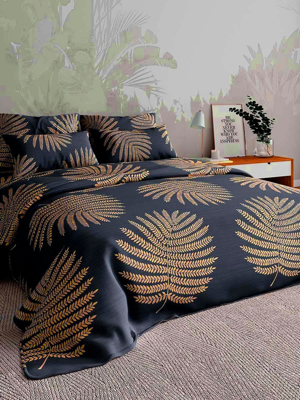 Постельное белье бязь Сказка "Папоротник" 2-спальное Наволочка 50х70 см 2 шт Простынь на резинке 160x200 см Пододеяльник 175x215 см