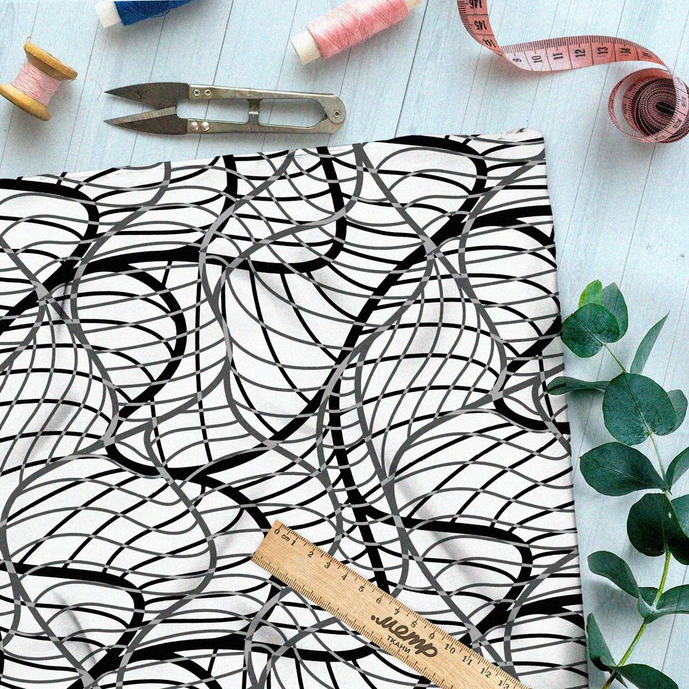 Ткань поплин потёкшая чешуя змеи на белом фоне