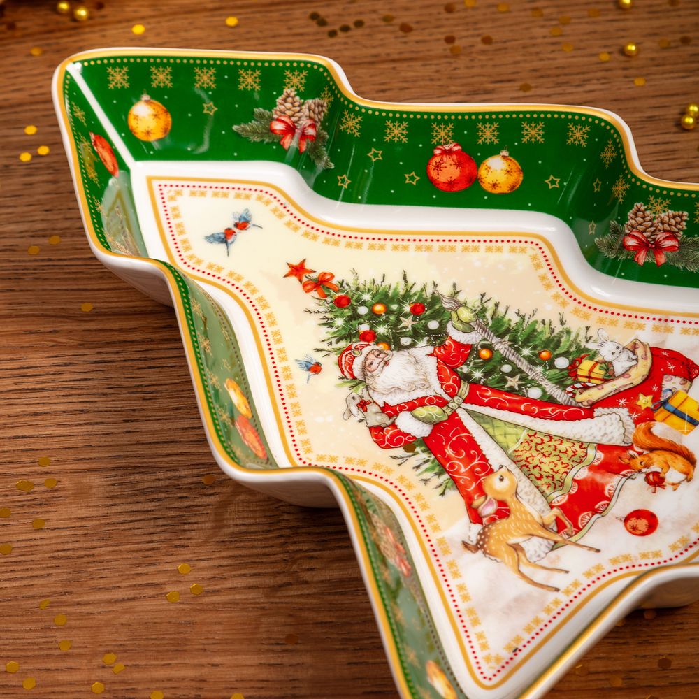 БЛЮДО-ЕЛКА LEFARD "ДЕД МОРОЗ" 25*21*4 СМ ЗЕЛЕНОЕ (КОР=8ШТ.)