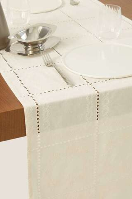 ZARA HOME ДОРОЖКА ДЛЯ СТОЛА С ВЫШИВКОЙ В КЛЕТКУ, ЭКРЮ