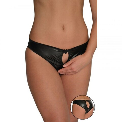 Кожаные контактные трусики с открытой областью ягодиц (42) (Цвет: черный)