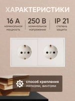 Розетка внутренняя двойная с заземлением белая