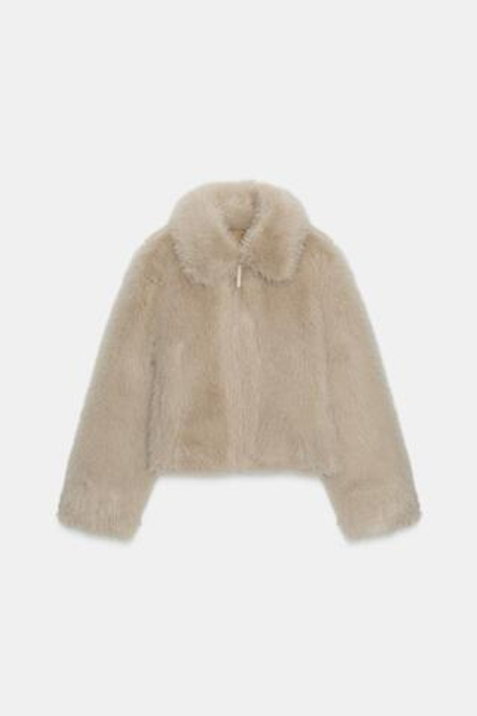 ZARA КУРТКА-ДУБЛЕНКА С ОТДЕЛКОЙ ПОД МЕХ, СЕРО-КОРИЧНЕВЫЙ