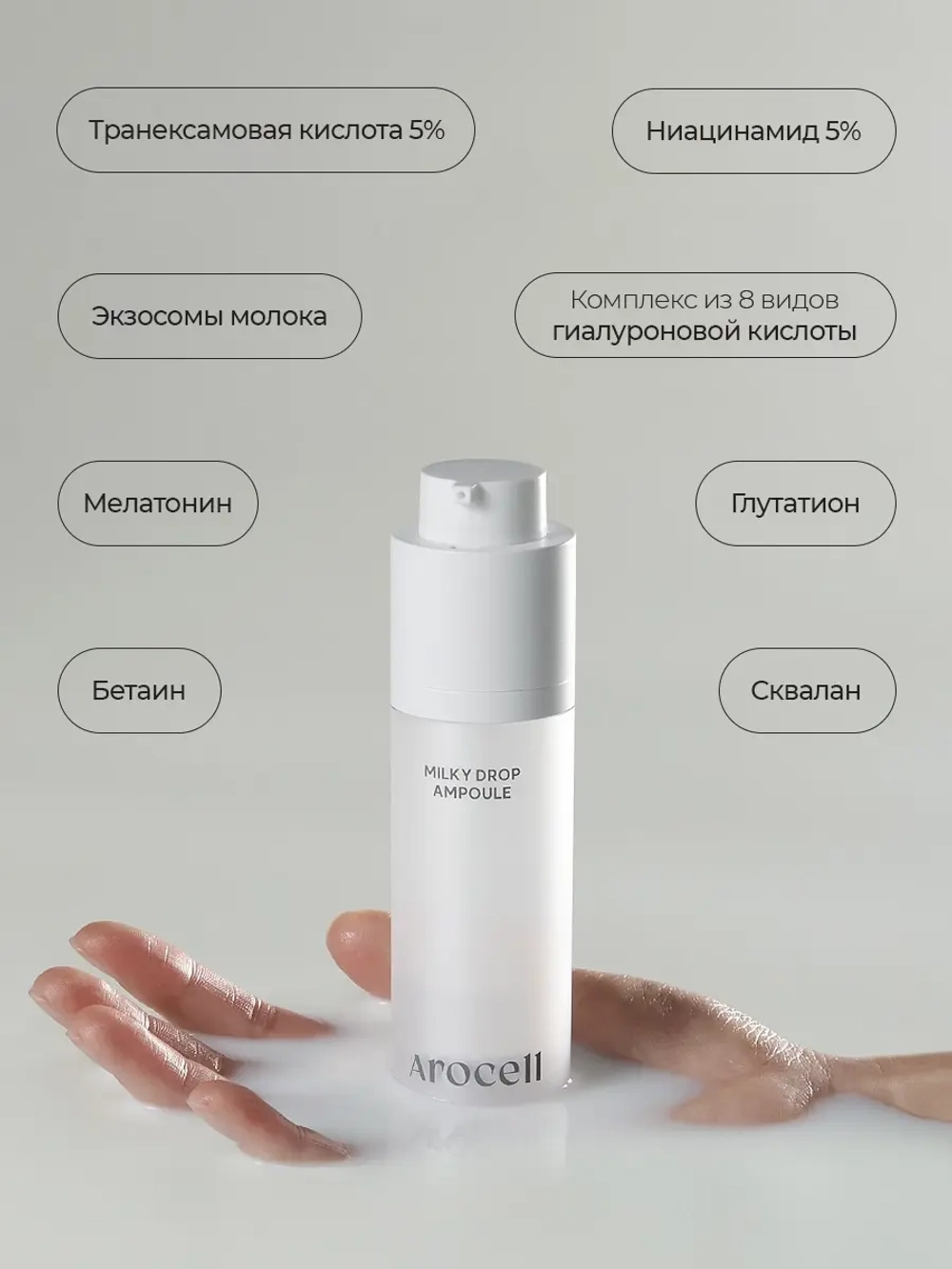 Arocell Сыворотка «Сияние и Ровный тон» с мелатонином, транексамовой кислотой и экзосомами молока Mela TXA Milky Drop Ampoule 30 мл