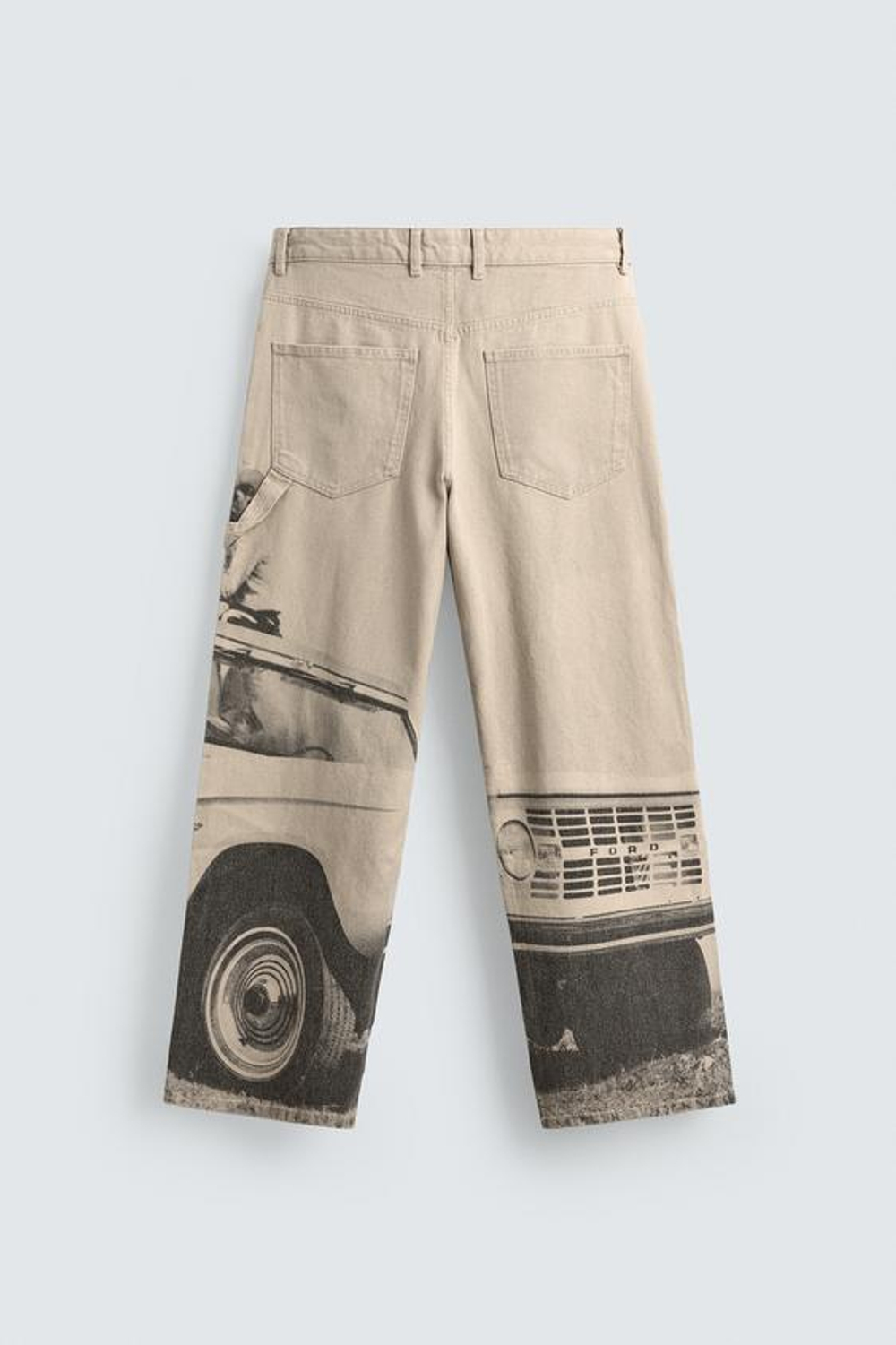 ZARA Х FORD ШИРОКИЕ БРЮКИ С ПРИНТОМ, СЕРО-БЕЖЕВЫЙ